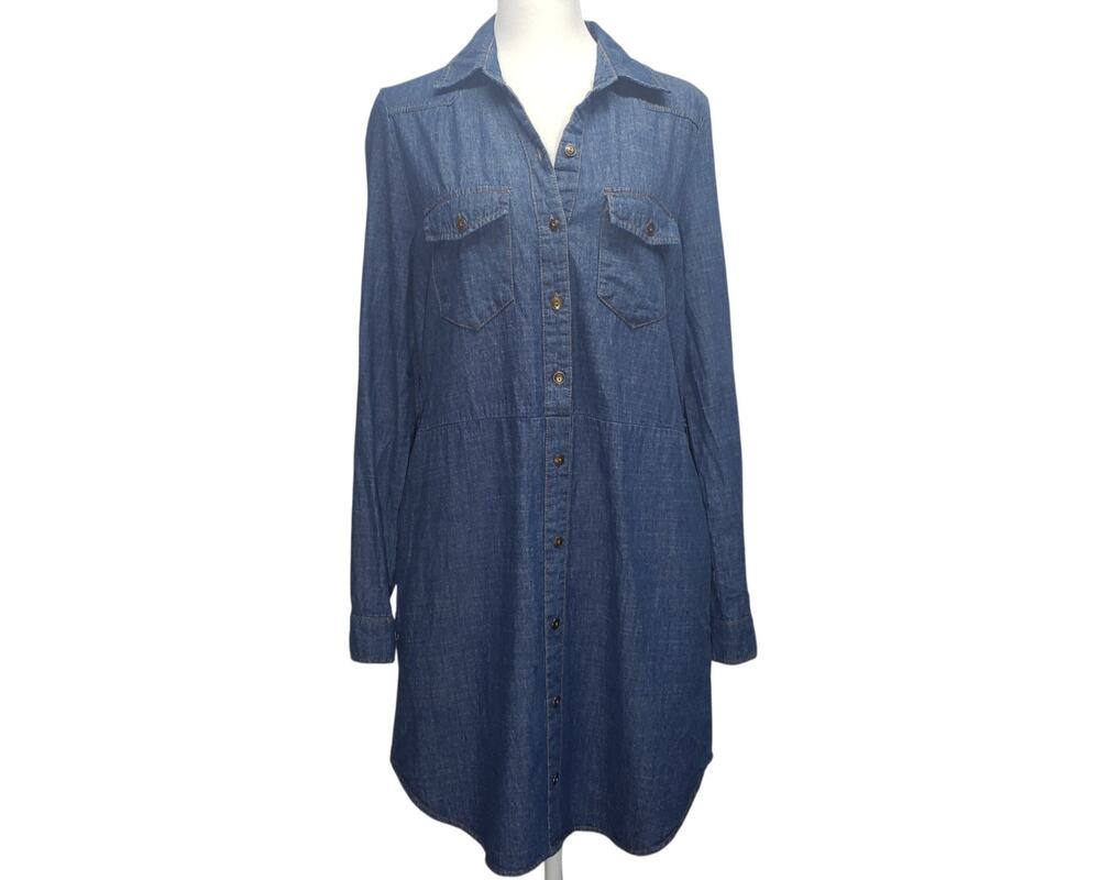 BLVD Collection Denim Tunic Shirt Dress Womens M Cotton Roll Tab Western Y2K
